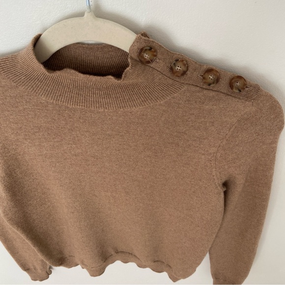 Sezane Jacob Jumper Merino Wool Camel Sweater Mock Neck size XS French Fitted - Picture 2 of 9